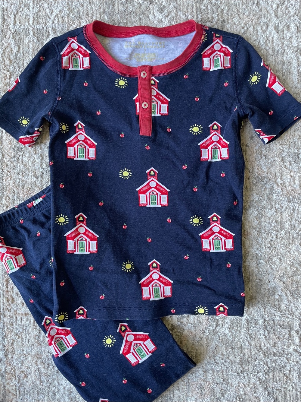 The Beaufort Bonnet Company Kids Navy Red Schoolhouse Print Pajama Set